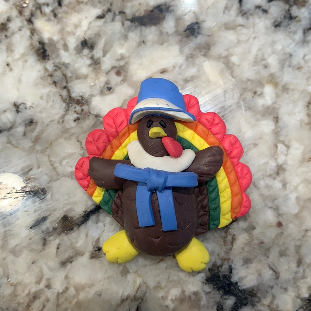 Vintage clay thanksgiving turkey pin
